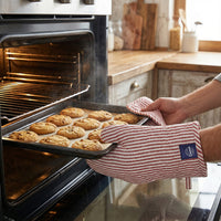 Cotton Ticking Red Oven Glove & Pot Holder