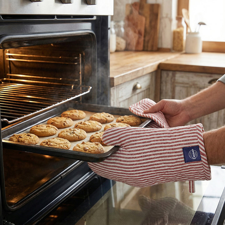 Cotton Ticking Red Oven Glove & Pot Holder
