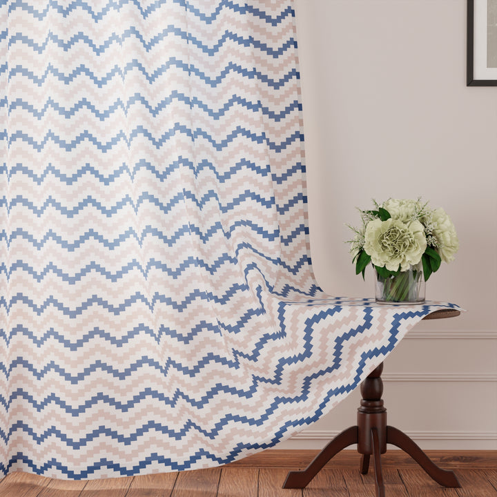 Polyester Chevron Blue Curtain (Pack of 2)