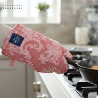 Cotton Floral Red Apron + Oven Glove + Pot Holder (Pack of 3)