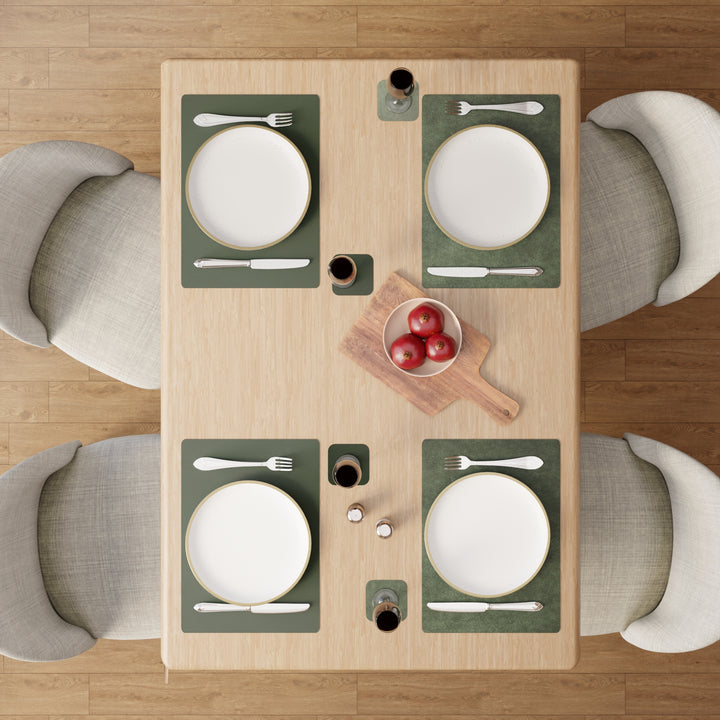 2 Sided Leather Olive Placemat + Coaster