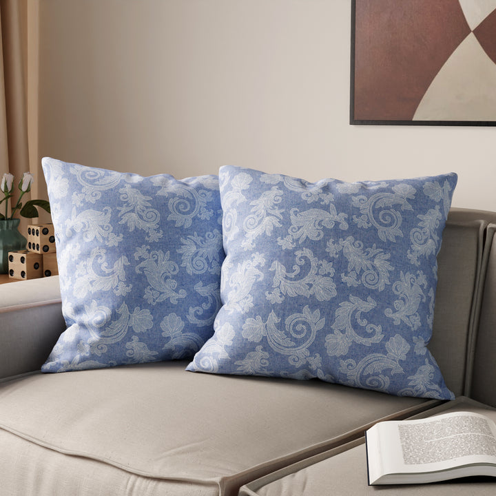 Chambray Cotton Floral Blue Cushion Cover (Pack of 2)