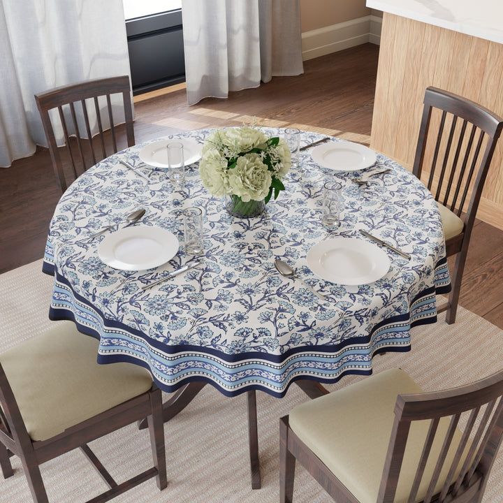 Spun Polyester Indigo Table Cloth (Pack of 1)