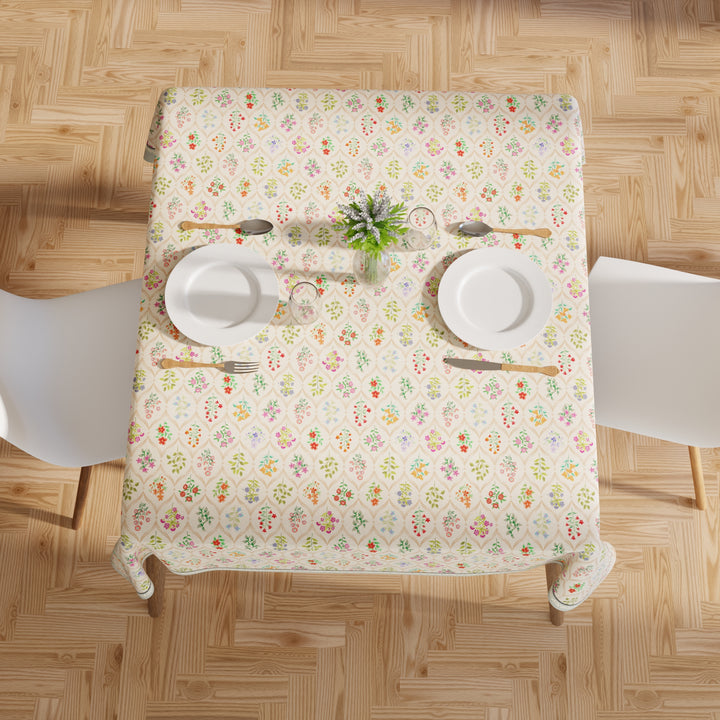 Polyester French Beige Printed Table Cloth (Pack of 1)
