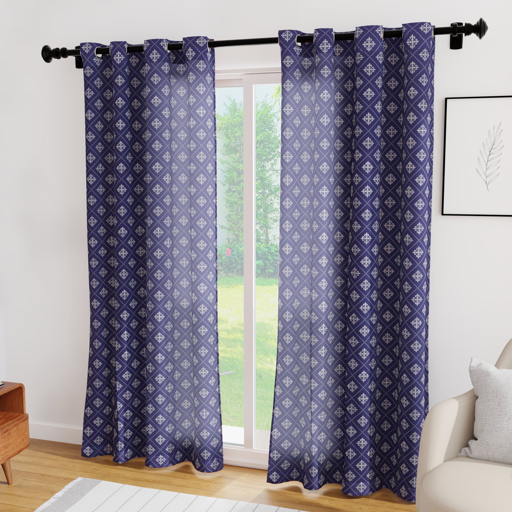 Micro Moroccan Navy Curtain (Pack of 2)