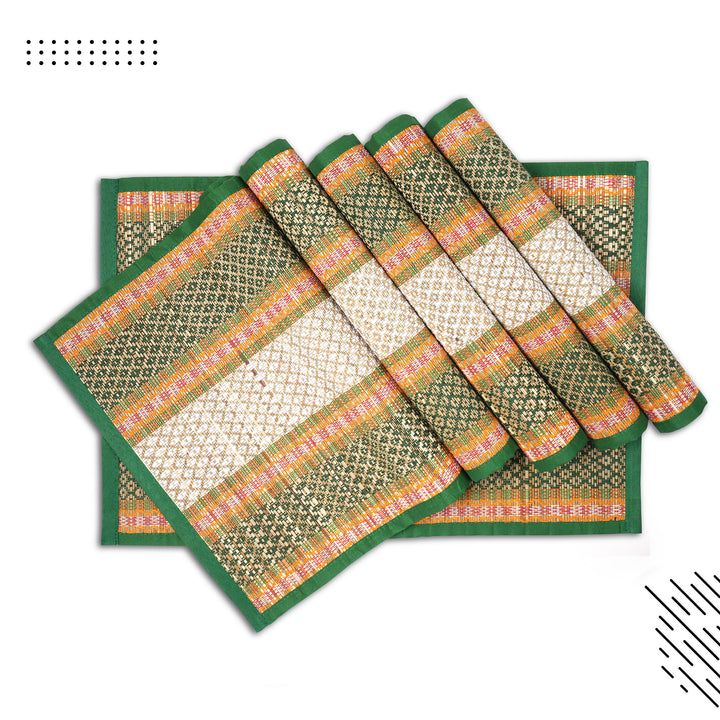 Madur Kathi Green Table Runner+Placemat (Pack of 7)
