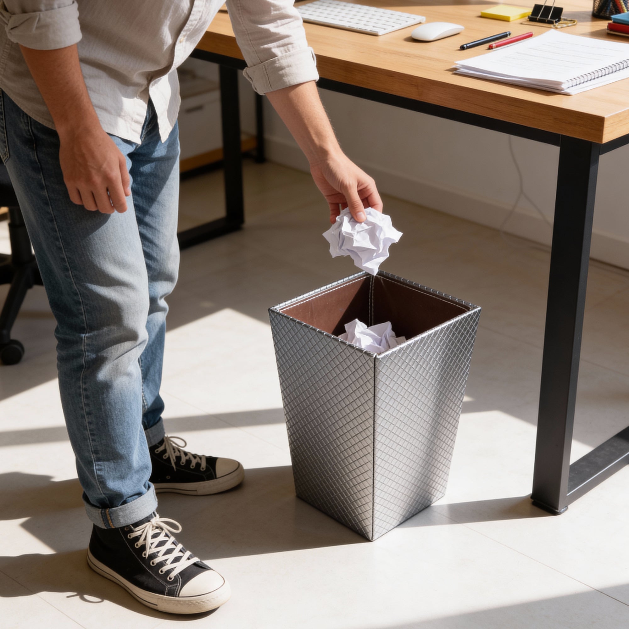 Faux Leather Grey Leather Dustbin