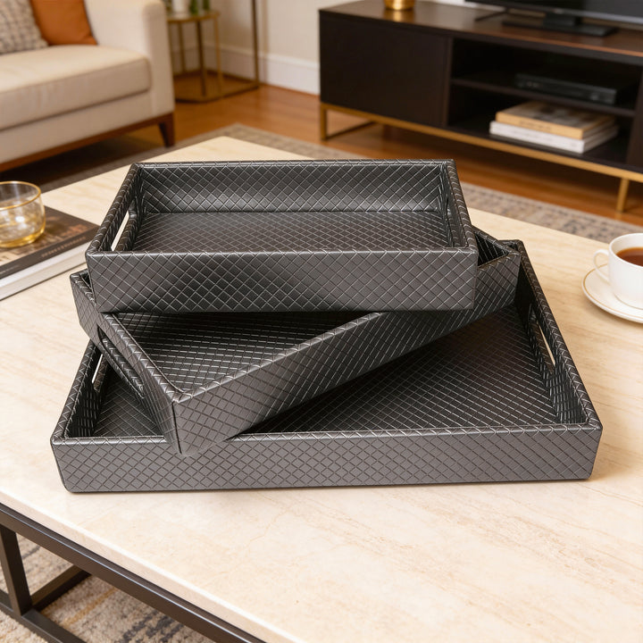 PU-Leather Grey Leather Serving Tray