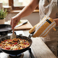 Cotton Franca Yellow Stripes Apron + Oven Glove + Pot Holder (Pack of 3)
