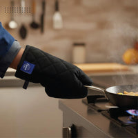 Cotton Full Black Apron + Oven Glove + Pot Holder (Pack of 3)