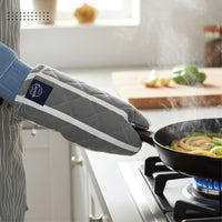 Cotton Roma Grey Stripes Apron + Oven Glove + Pot Holder (Pack of 3)