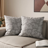Chambray Cotton Floral Grey Cushion Cover (Pack of 2)