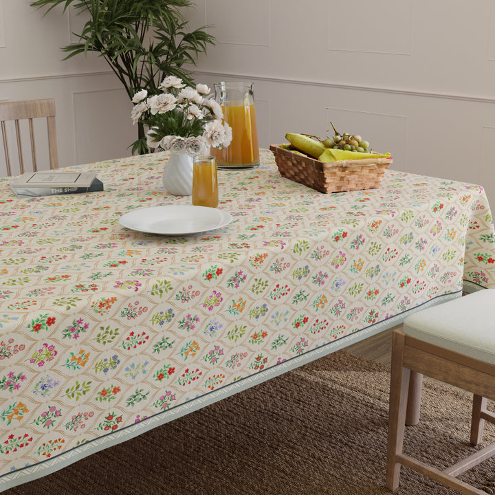 Polyester French Beige Printed Table Cloth (Pack of 1)