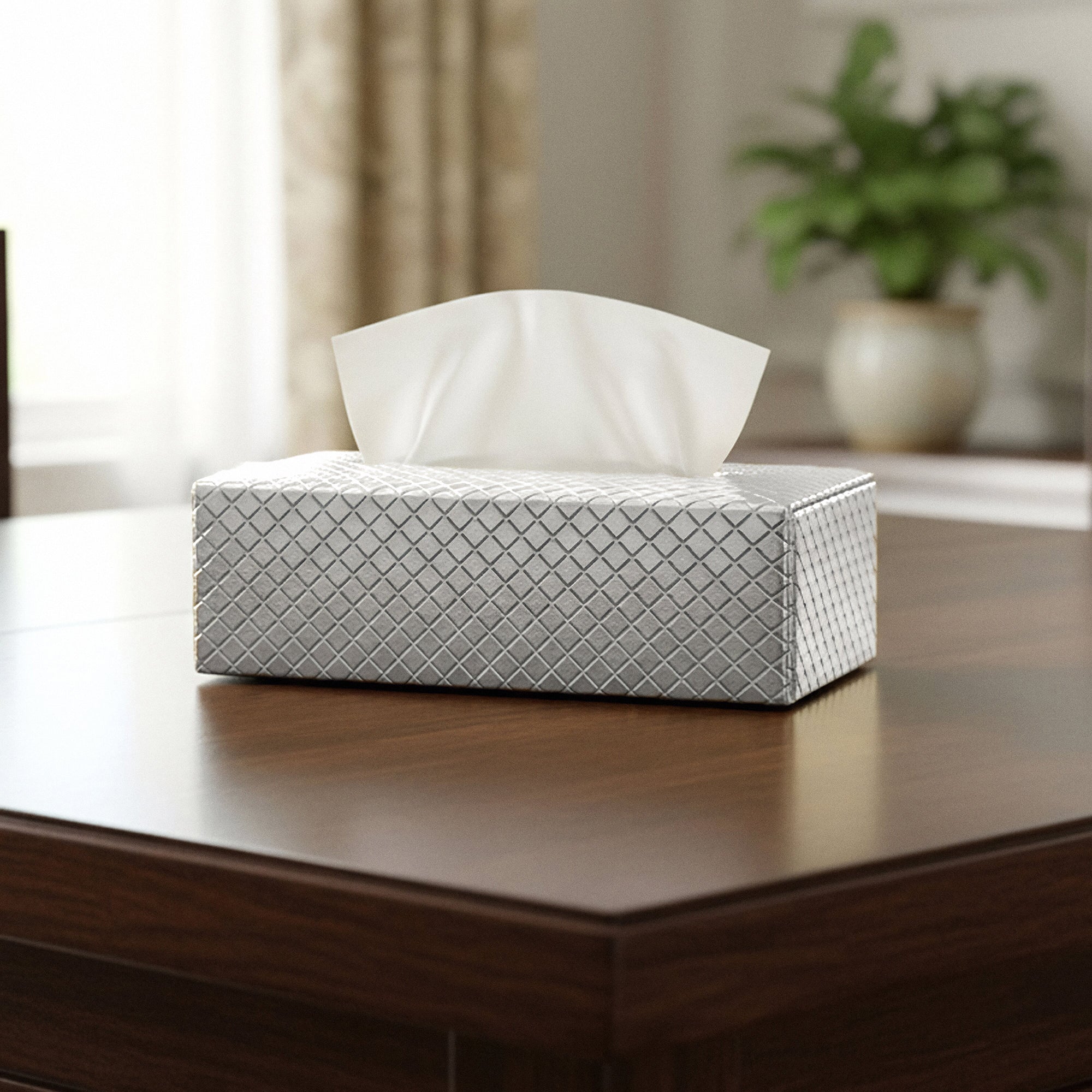 Faux Leather Silver Tissue Box (Pack of 1)