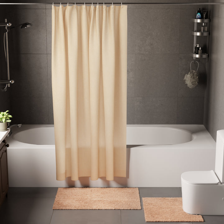 Polyester Beige Shower Curtain + Bathmat (Pack of 3)