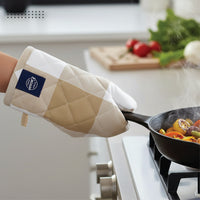 Cotton Buffalo Beige Checks Apron + Oven Glove + Pot Holder (Pack of 3)