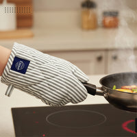 Cotton Ticking Black Apron + Oven Glove + Pot Holder (Pack of 3)