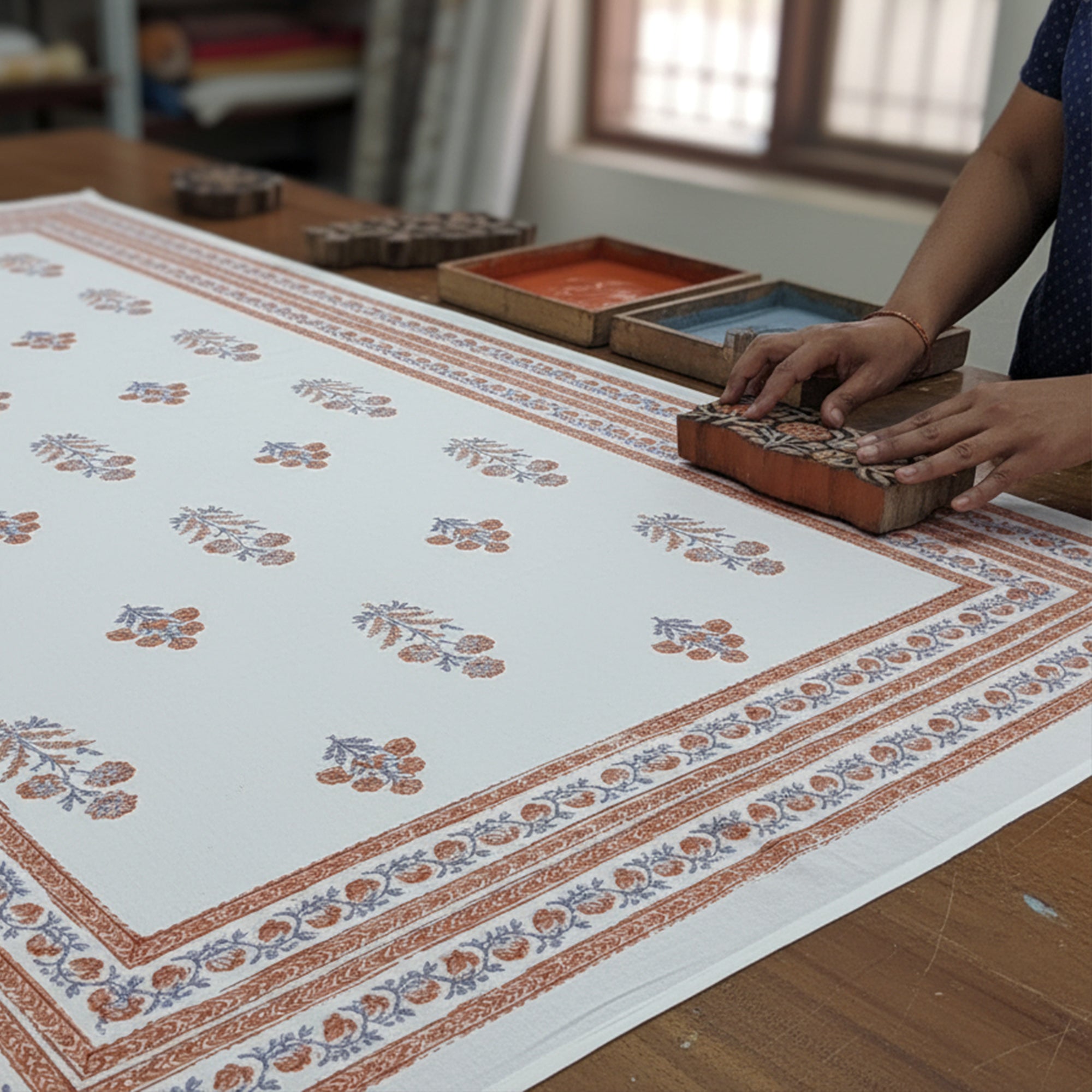 Jaipuri Hand block Print Cotton Rosebush Tablecloth