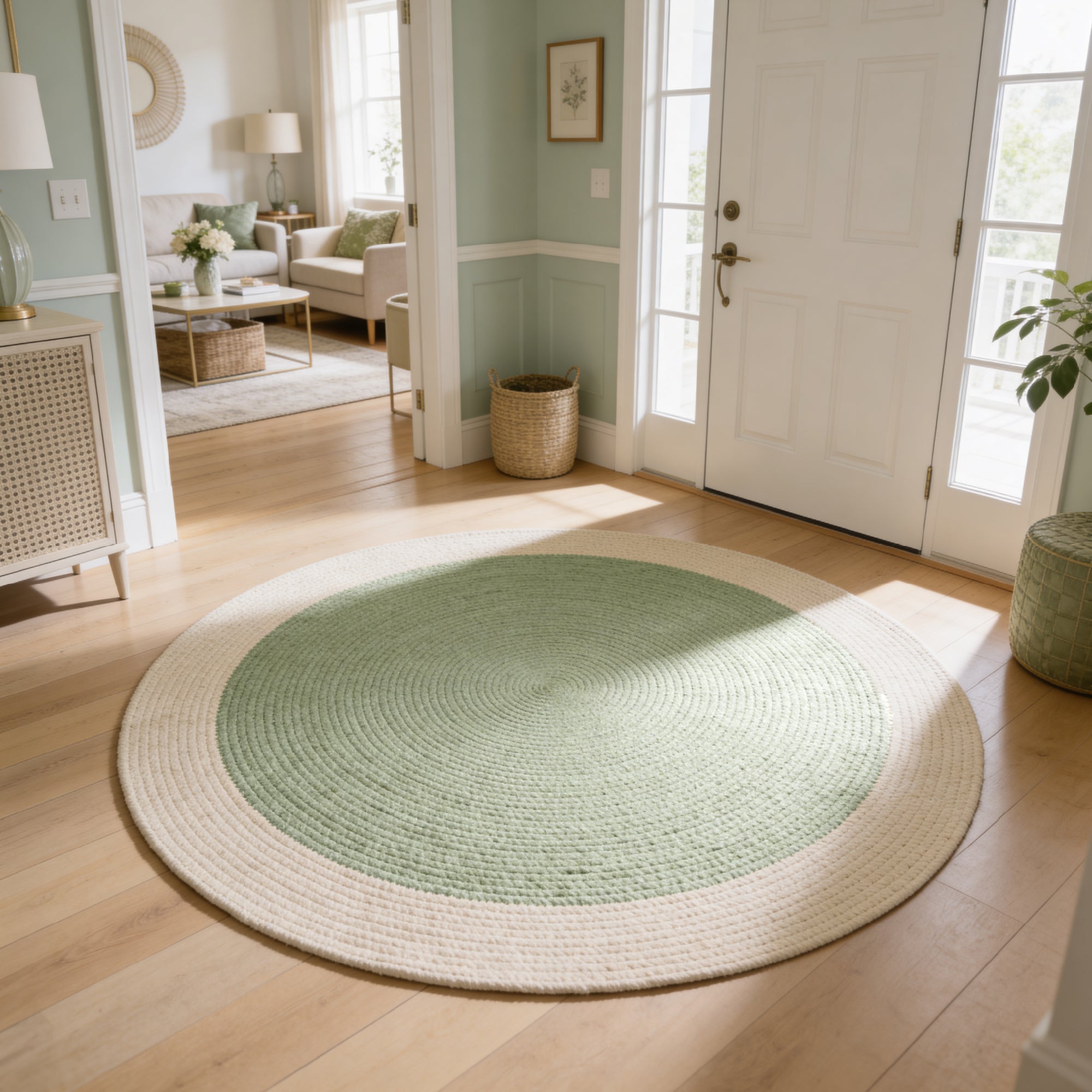 Reversible Round Rug Handwoven Natural Fiber Carpet Braided Area Rug | Neutral Boho Rug for Living Room, Bedroom, Nursery | Washable Area Rug Two Tone