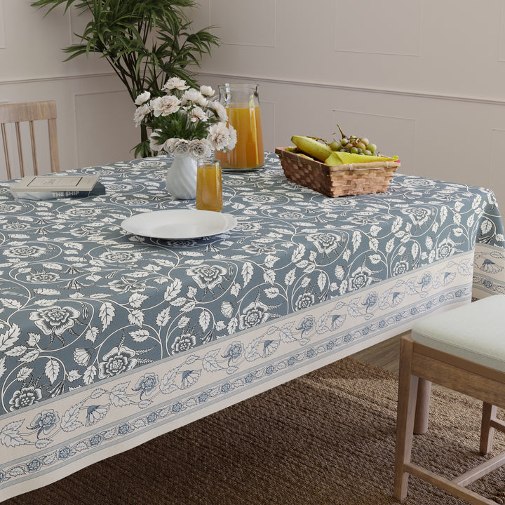 Polyester French Grey Printed Table Cloth (Pack of 1)
