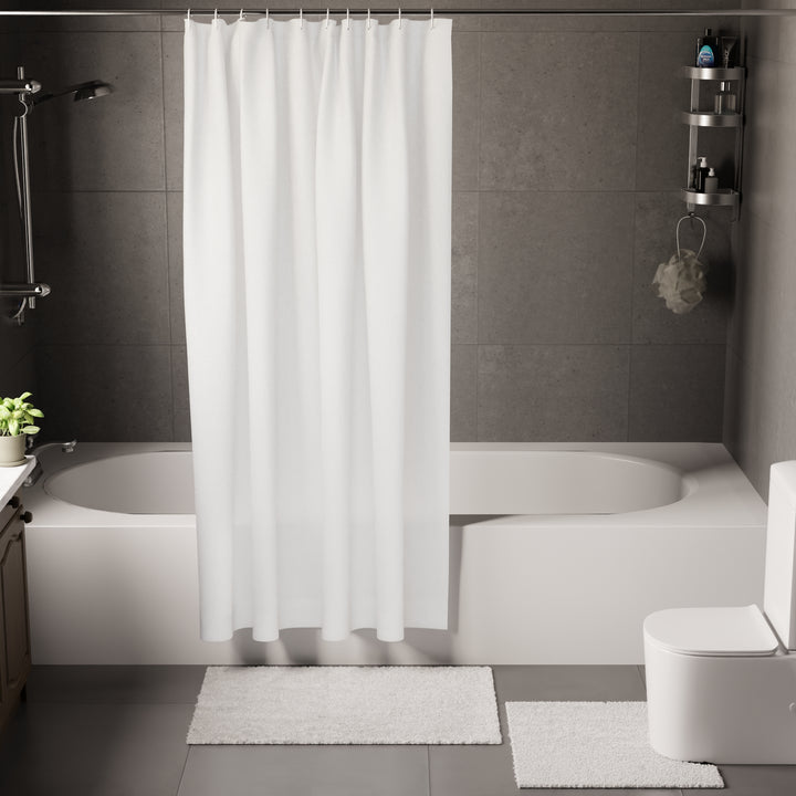 Polyester White Shower Curtain + Bathmat (Pack of 3)