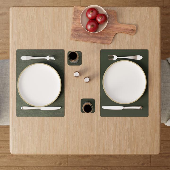 2 Sided Leather Olive Placemat + Coaster