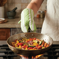 Cotton Franca Lime Stripes Apron + Oven Glove + Pot Holder (Pack of 3)