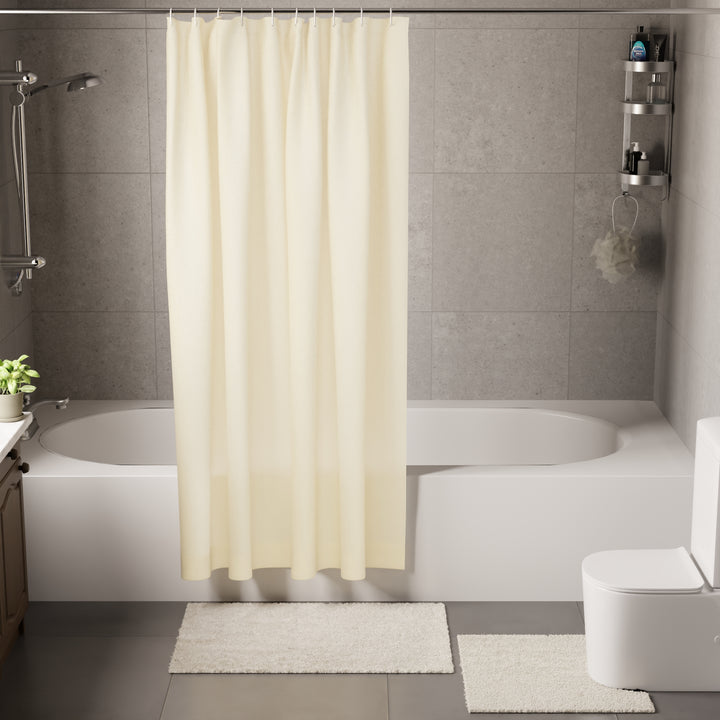 Polyester Natural Shower Curtain + Bathmat (Pack of 3)