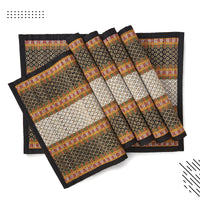 Madur Kathi Black Table Runner+Placemat (Pack of 7)