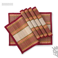 Madur Kathi Red Table Runner+Placemat (Pack of 7)