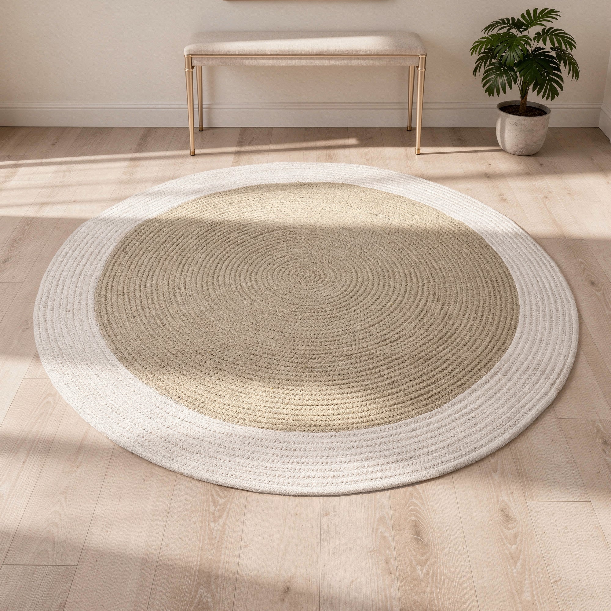 Reversible Round Rug Handwoven Natural Fiber Carpet Braided Area Rug | Neutral Boho Rug for Living Room, Bedroom, Nursery | Washable Area Rug Two Tone