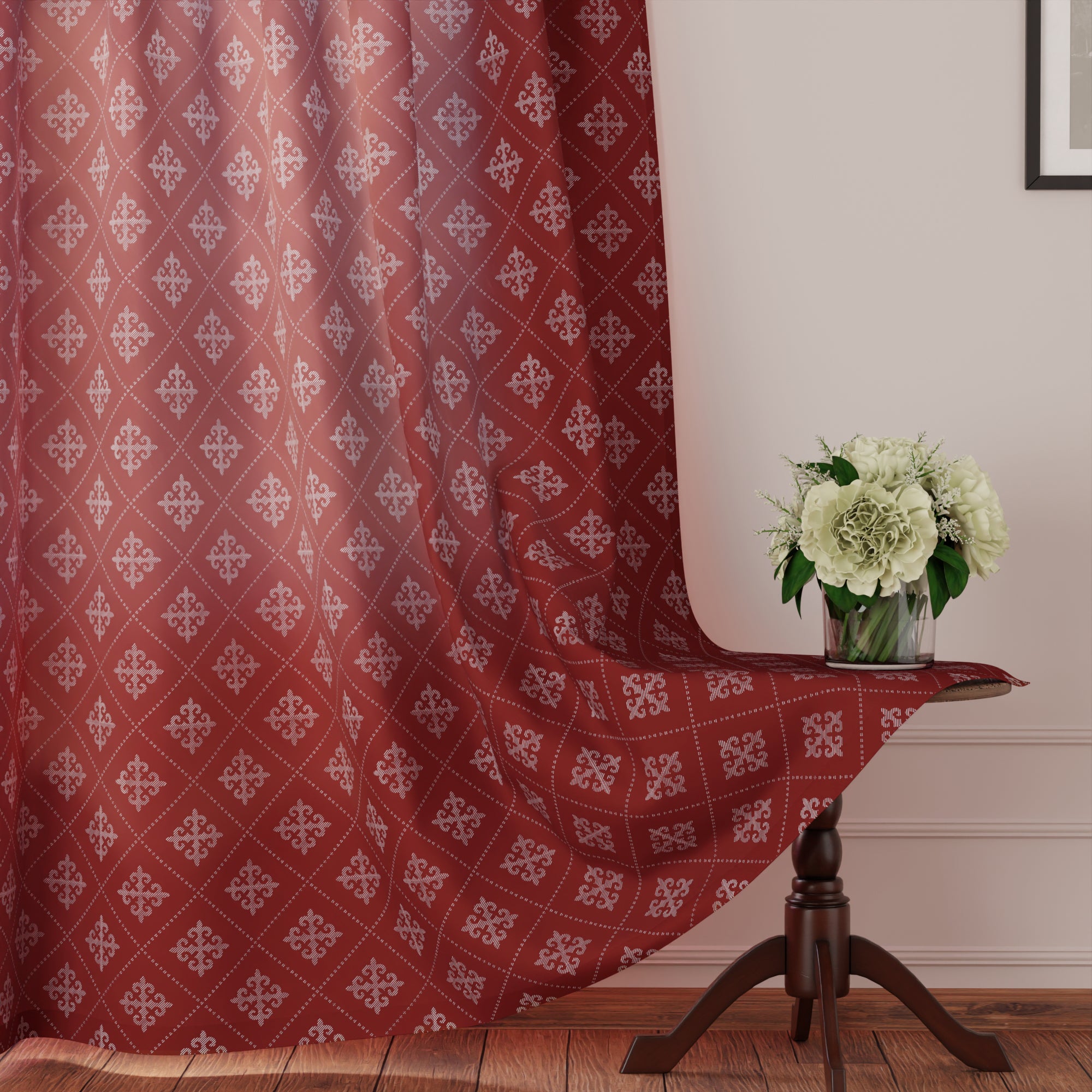 Micro Moroccan Maroon Curtain (Pack of 2)
