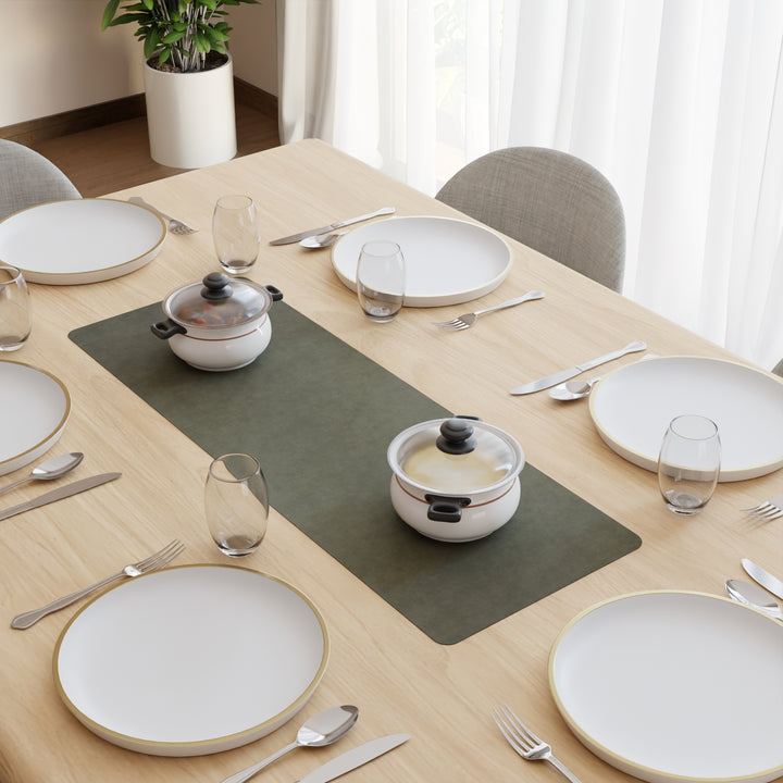 2 Sided Leather Olive Table Runner (Pack of 1)