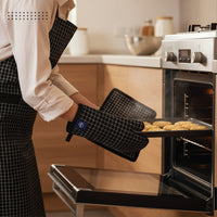 Cotton Butcher Checks Black Apron + Oven Glove + Pot Holder (Pack of 3)