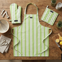 Cotton Franca Lime Stripes Apron + Oven Glove + Pot Holder (Pack of 3)
