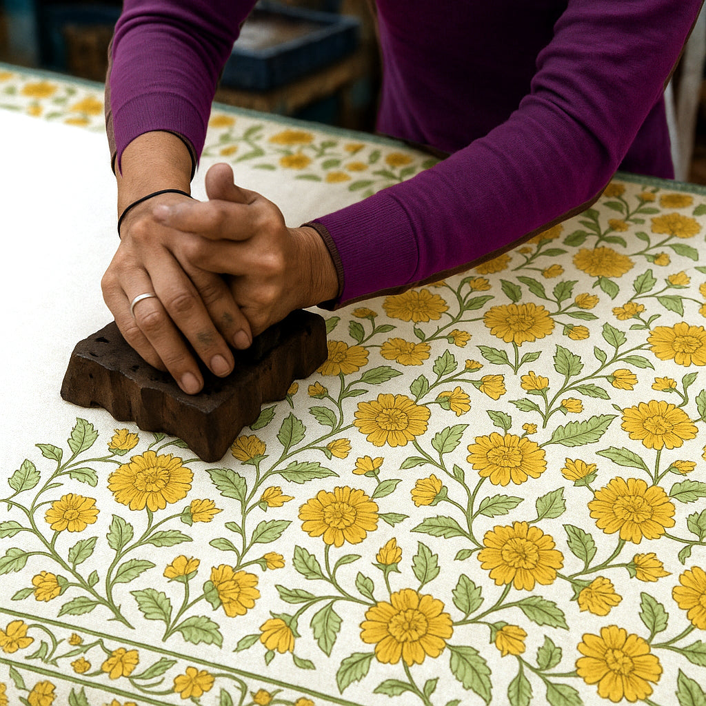 Jaipuri Hand block Print Cotton Yellow Tablecloth
