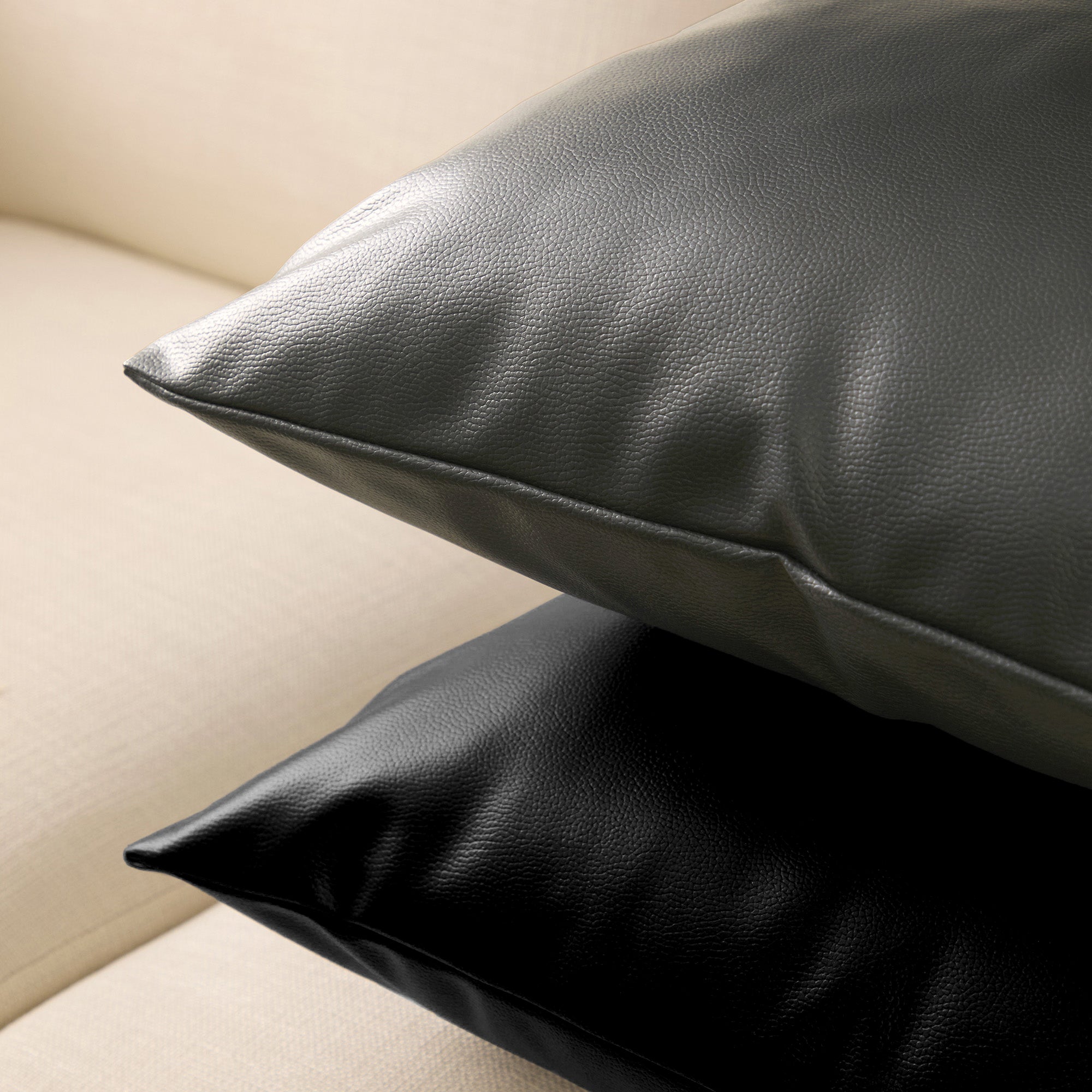 PVC Leather Black Cushion Cover (Pack of 2)
