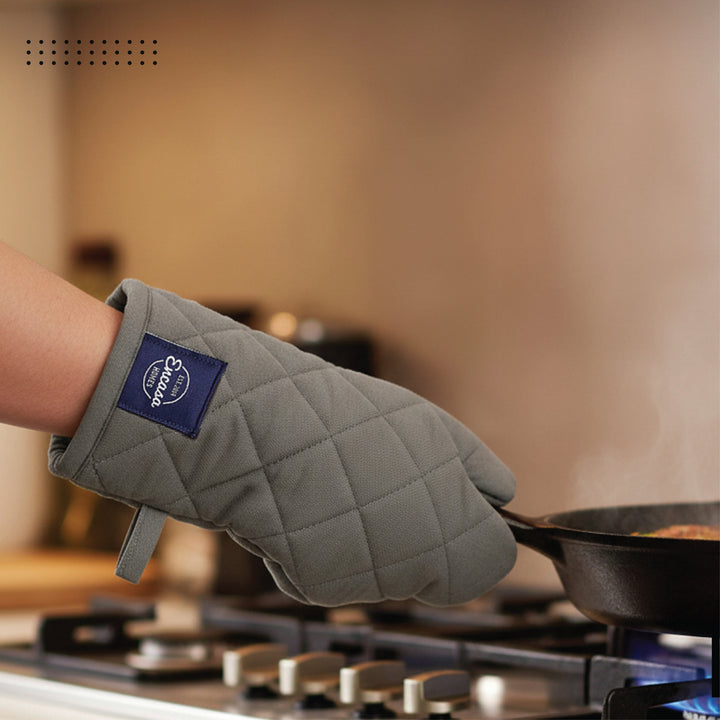 Cotton Grey Apron + Oven Glove + Pot Holder (Pack of 3)