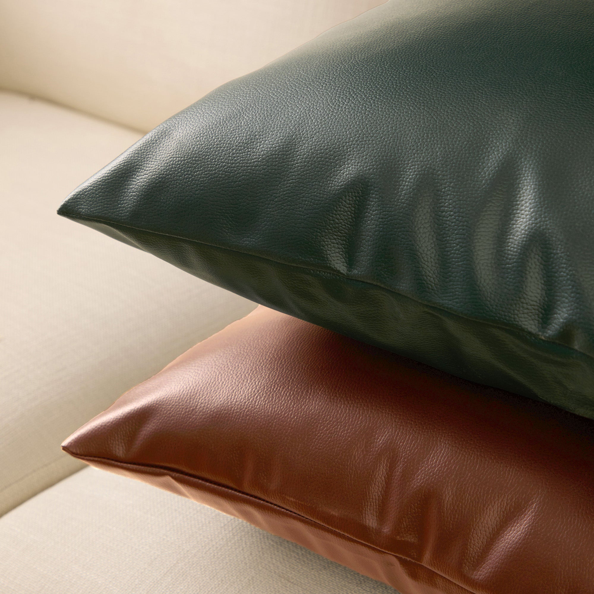 PVC Leather Tan Cushion Cover (Pack of 2)