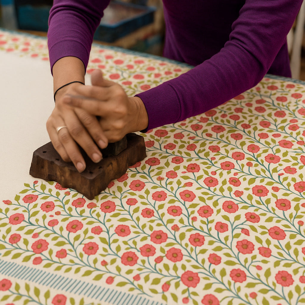 Jaipuri Hand block Print Cotton Pink Tablecloth