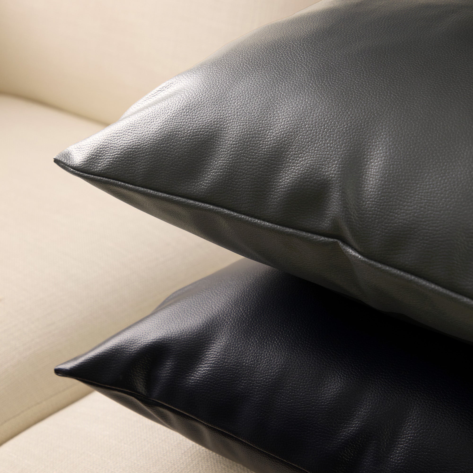 PVC Leather Dark Grey Cushion Cover (Pack of 1)