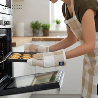 Cotton Buffalo Beige Checks Apron + Oven Glove + Pot Holder (Pack of 3)