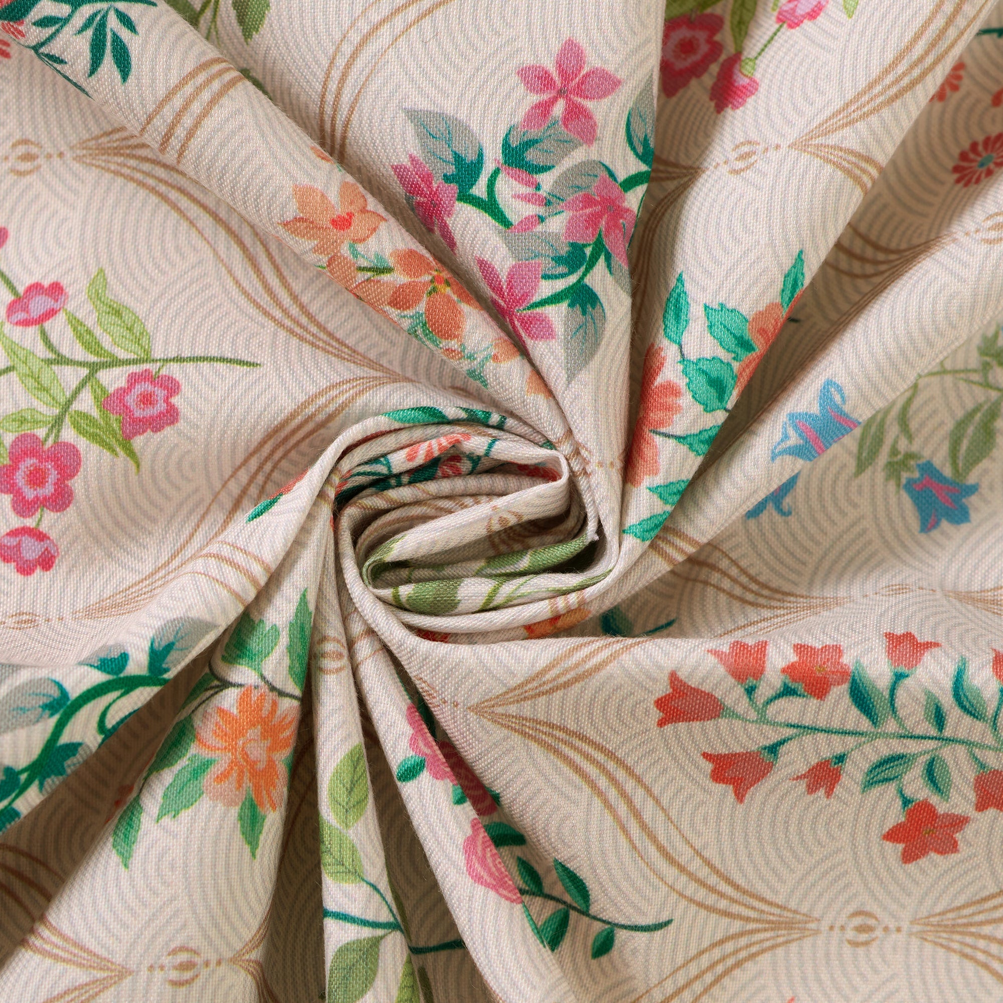 WR Spun Polyester French Beige Printed Table Cloth (Pack of 1)