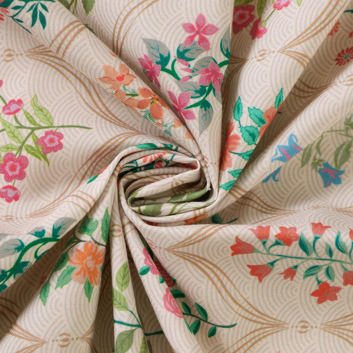 WR Spun Polyester French Beige Printed Table Cloth (Pack of 1)